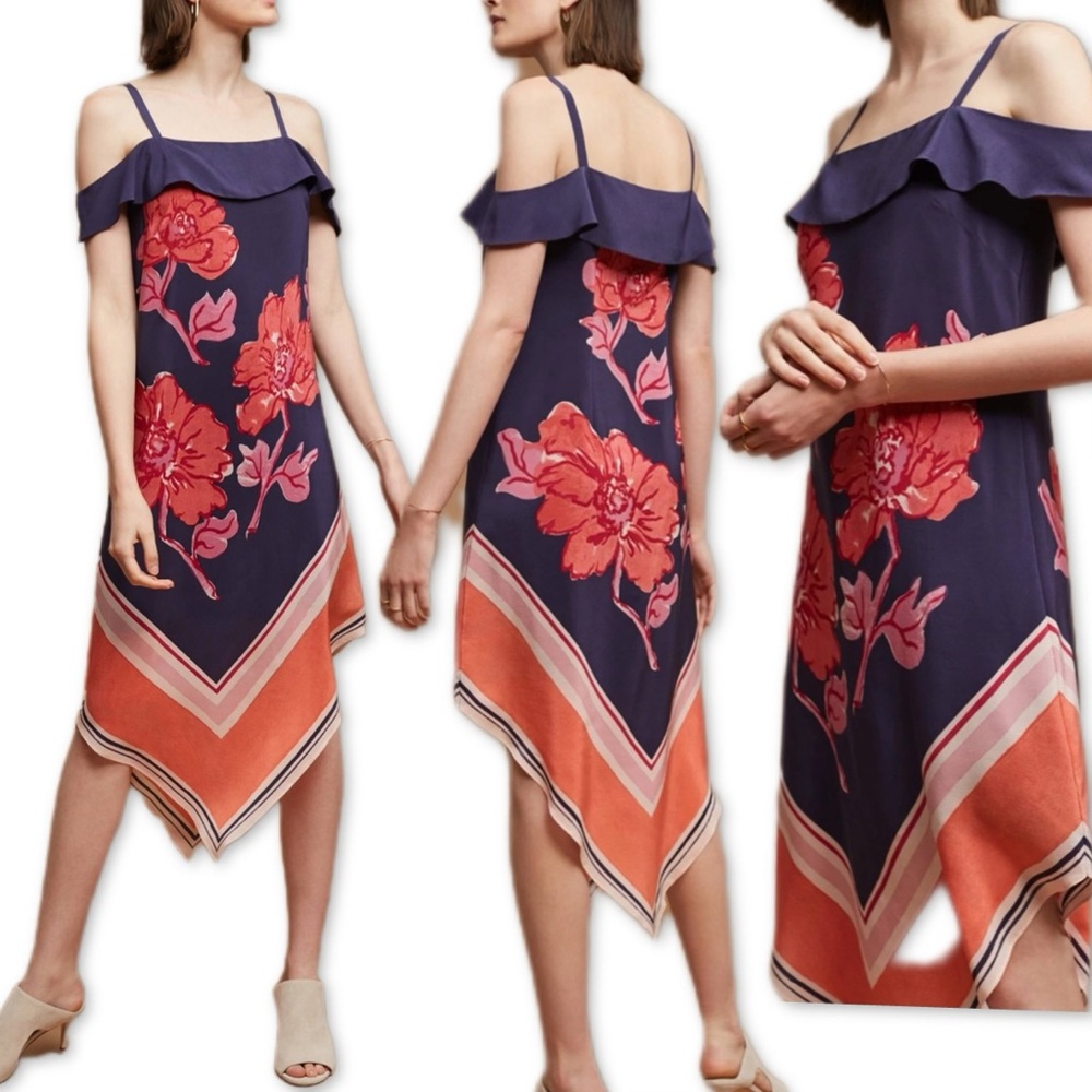Anthropologie Tilda Moulinette Soeurs Silk Scarf Dress Off-Shoulder Floral